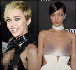 Adu Seksi Rihanna dan Miley Cyrus dengan Gaun Menerawang di Acara Amal