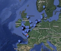 Peta Lokasi Temuan Karet Tjipetir di Berbagai Wilayah Eropa