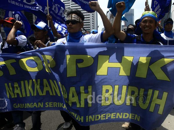 Buruh Kembali Beraksi di Bundaran HI