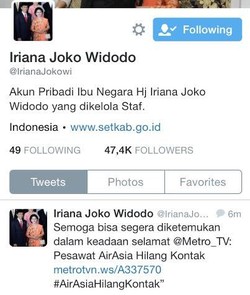 Pesawat AirAsia Hilang Kontak, Iriana: Semoga Bisa Segera Ditemukan