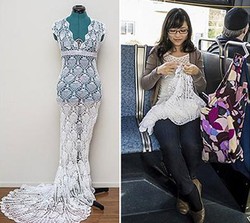 Wanita Ini 5 Bulan Jahit Gaun Pengantinnya Sendiri di Bus