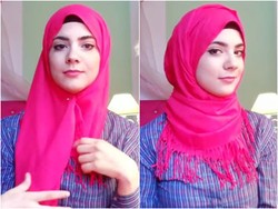 Tutorial Hijab Tampil Feminin dengan Pashmina Rumbai