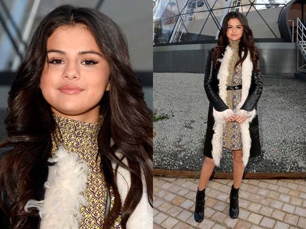 Selena Gomez Stylish Berjaket Bulu di Paris Fashion Week