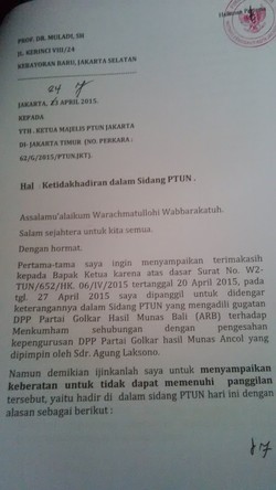 Ini Isi Lengkap Surat Muladi ke Hakim PTUN Jakarta