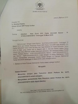 Ini Surat Muladi yang Diterima Kubu Ical, Tak Ada Putusan MPG