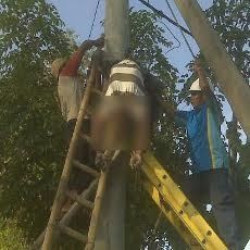 Kesetrum, Jasad Suminto Bergelantungan di Tiang Listrik