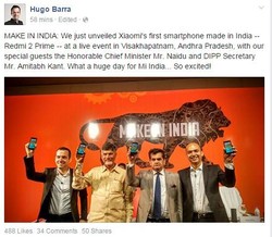 Hugo Barra Pamer Ponsel Xiaomi Made in India