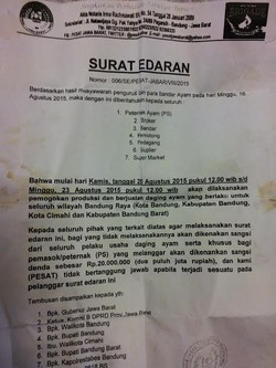 Ini Surat Sakti yang Bikin Pedagang Daging Ayam di Bandung Mogok