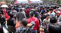 Berdasarkan pantauan detikcom, sejak pukul 08.00 telah ada ratusan orang antre di depan tiket box. Pool/Alfathir Yulianda/detikFoto.