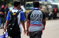 Bobotoh datang ke Jakarta untuk mendukung tim kebanggaan mereka, Persib, berlaga melawan Sriwijaya FC di final Piala Presiden. Pool/Alfathir Yulianda/detikFoto.