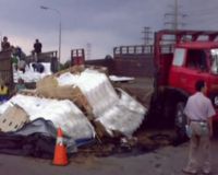 Truk Terguling di Pintu Tol