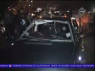 Mobil BMW Menabrak Pohon Hingga Tumbang