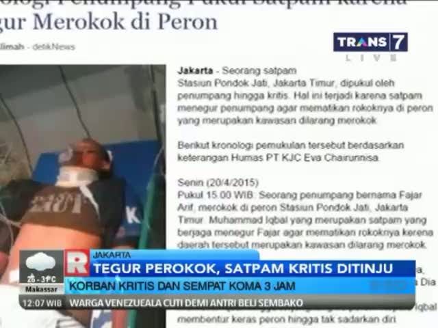 Tegur Perokok, Satpam Kritis Ditinju