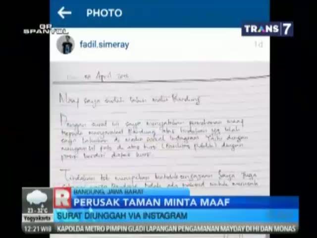 Perusak Taman di Bandung Minta Maaf