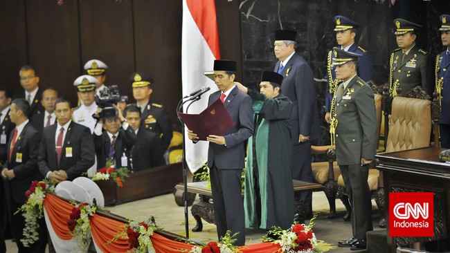 Susunan acara pelantikan presiden di Gedung MPR akan diawali dengan lagu kebangsaan Indonesia Raya dan Jokowi diberi jatah berpidato 18 menit.