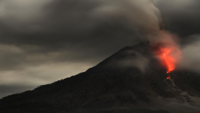 Presiden Joko Widodo memeriksa penanganan terhadap korban bencana letusan Gunung Sinabung dan korban banjir di Aceh melalui konferensi video.