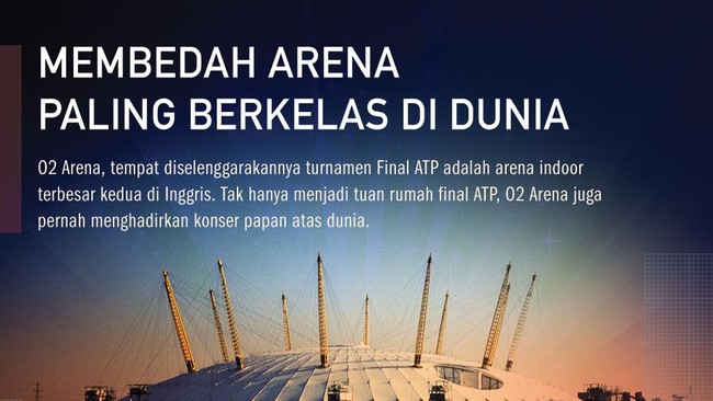 Prestise yang menempel pada ajang ATP World Tour juga nampak di tampilan arena pertarungan perebutan petenis peringkat satu dunia itu, yakni 02 Arena.