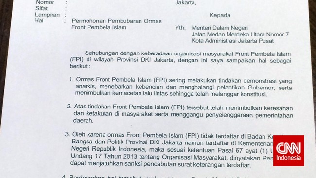 Panglima Besar Laskar FPI Ustad Maman Suryadi mengatakan langkah Ahok meminta pembubaran FPI karena posisi Ahok yang terjepit sekarang ini.
