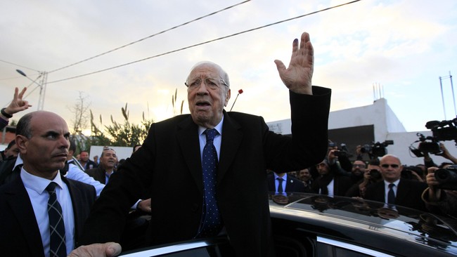 Beji Caid Essebsi, politisi kawakan yang merupakan mantan ketua parlemen era Ben Ali terpilih presiden dalam pemilu demokratis Minggu lalu.