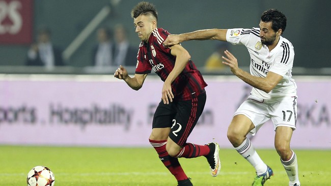 Stephan El Shaarawy menjadi bintang kemenangan AC Milan atas Real Madrid dengan mencetak dua gol di Stadion The Sevens, Dubai, Selasa (30/12).