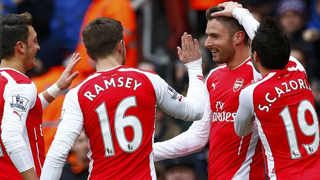 Arsenal meraih lima kemenangan beruntun di Liga Primer Inggris setelah mengalahkan West Ham United di Stadion Emirates, Sabtu (14/3).