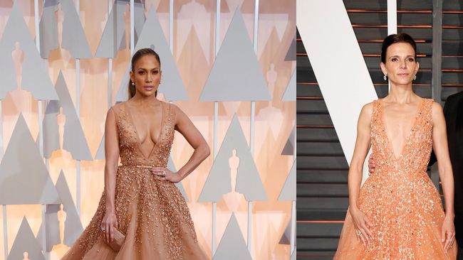 J.Lo dan Luciana Duvall ternyata menggunakan gaun yang nyaris sama di ajang Academy Awards ke-87.