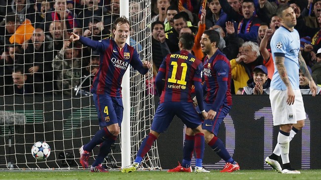 Barcelona unggul sementara 1-0 atas Manchester City hingga jeda babak pertama leg kedua 16 besar Liga Champions di Camp Nou, Rabu (18/3).
