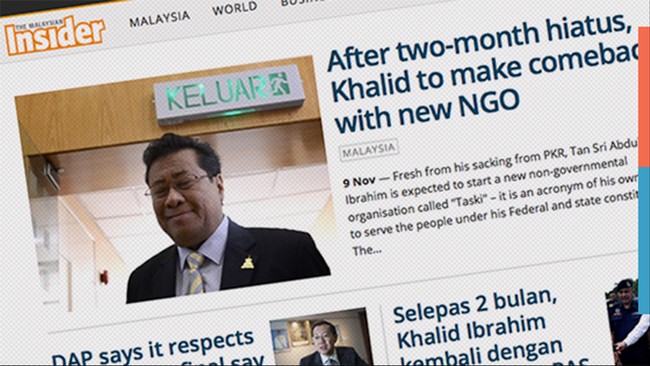 Media The Malaysian Insider, TMI, diblokir oleh Komisi Komunikasi dan Multimedia Malaysia (MCMC) karena dianggap mengganggu keamanan nasional.