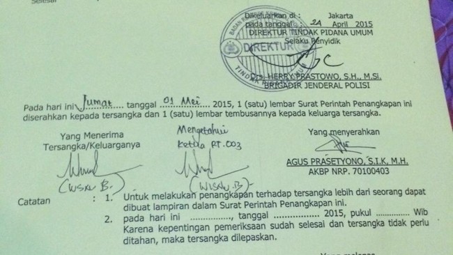 Menurut Kepala Biro Bantuan Hukum Divisi Hukum Mabes Polri, Brigjen Ricky HP Sitohang surat itu bentuk tanggung jawab pimpinan kepada bawahannya. 