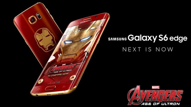 Samsung bermitra dengan perusahaan hiburan Marvel untuk membuat Galaxy S6 Edge versi Iron Man yang desainnya didominasi oleh warna merah dan emas.