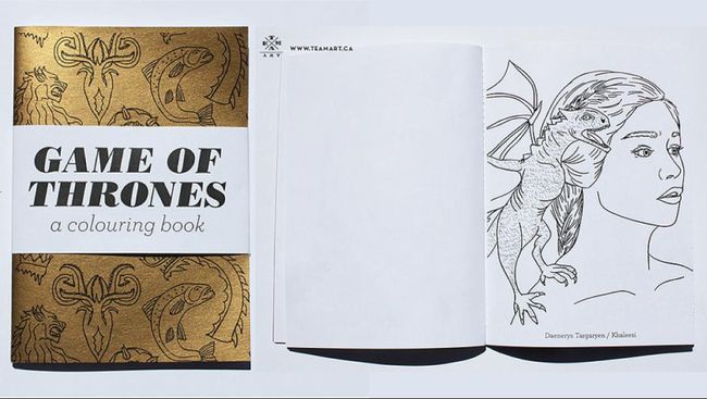 Buku mewarnai Game of Thrones berisi 45 ilustrasi karakternya: Tyrion Lannister, Daenerys Targaryen/Khaleesi, juga Sansa Stark dan Joffrey Baratheon.
