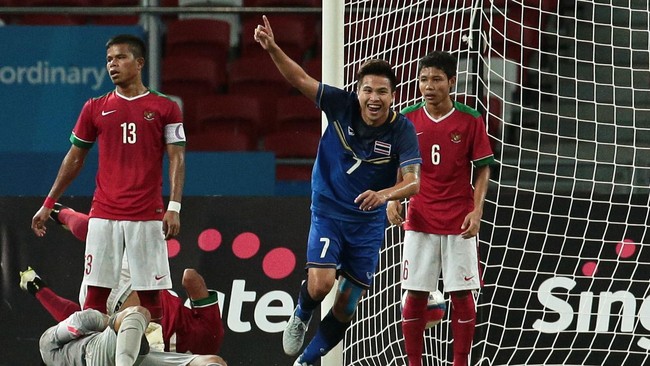 Timnas Indonesia U-23 gagal lolos ke final SEA Games 2015 menghadapi Myanmar setelah dibungkam Thailand dengan skor 5-0 di babak semifinal, Sabtu (13/6) malam.