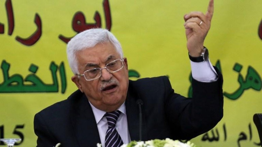 Palestinian Authority President Mahmud Abbas gestures during a meeting with the Revolutionary Council of his ruling Fatah party on June 16, 2015 in the West Bank city of Ramallah. AFP PHOTO / ABBAS MOMANI