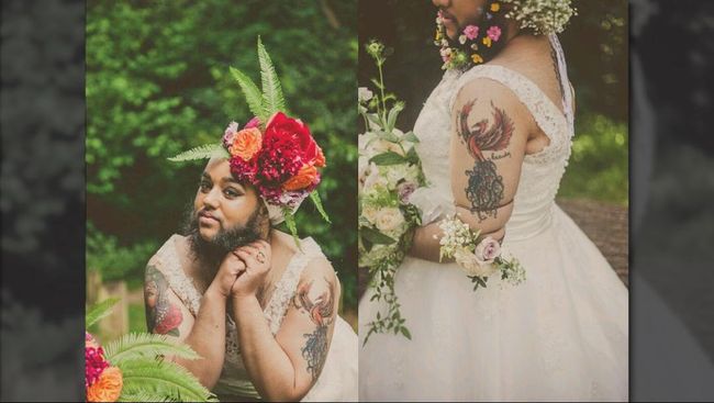Pengantin perempuan juga terlihat cantik dan seksi, sekalipun ia berjenggot.