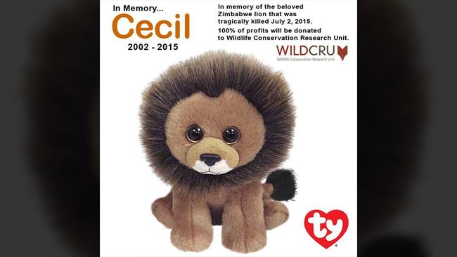 Guna menghimpun dana untuk mendukung konservasi hewan, perusahaan mainan kenamaan, Ty Inc., memproduksi boneka Cecil Beanie Baby.