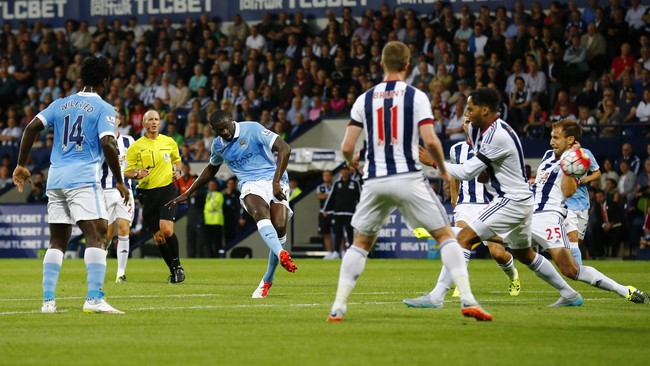 Dominasi Manchester City berbuah keunggulan 2-0 atas West Bromwich Albion hingga jeda babak pertama pertandingan Liga Primer Inggris di Stadion The Hawthorns.