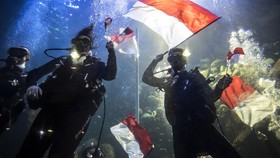 Penyelam Andal TNI AL Disebar Upacara Bendera di 77 Titik Bawah Laut