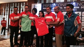 Triyaningsih dan Agus Prayogo Ramaikan Jakarta Marathon 2015