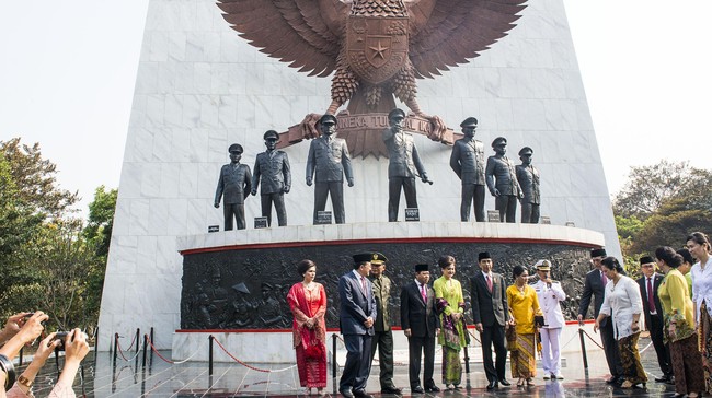 Upacara peringatan Hari Kesaktian Pancasila digelar di Monumen Pancasila Sakti, Lubang Buaya, Jakarta Timur, pada pagi ini (1/10).