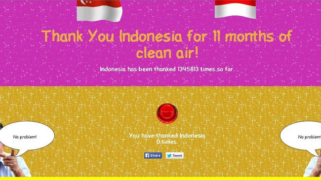 Netizen negara tetangga gerah soal kabut asap asal Indonesia, sampai-sampai dibuat situs sindiran berjudul "Thank You Indonesia".