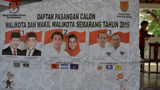 Pasangan calon Walikota Semarang, Hendrar Prihadi-Hevearita Gunaryanti langsung sujud syukur ketika mengetahui mereka unggul pada proses hitung cepat.