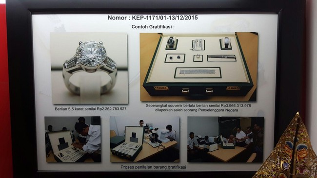 Berlian itu berbentuk barang seperti cincin 5,5 karat, pena, jam tangan. Total jumlahnya memecahkan rekor gratifikasi yang pernah dilaporkan ke KPK.