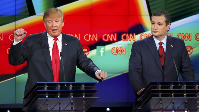 Ted Cruz menantang rivalnya, Donald Trump untuk mengajukan tuntutan hukum atas iklan kampanye Cruz yang menunjukkan Trump pendukung aborsi.