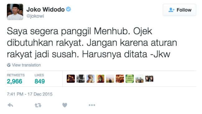 Menhub Larang Gojek, Jokowi: Aturan Jangan Bikin Rakyat Susah Presiden Jokowi angkat bicara soal polemik aturan larangan ojek daring yang dilarang Menteri Perhubungan Ignasius Jonan.