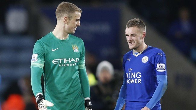 Kiper Manchester City, Joe Hart, kecewa setelah timnya hanya mampu bermain imbang tanpa gol melawan Leicester City di Stadion King Power.