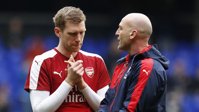 Terakhir kali Per Mertesacker tampil bersama The Gunners saat kalah dari Watford di Piala FA pada 13 Maret 2016.