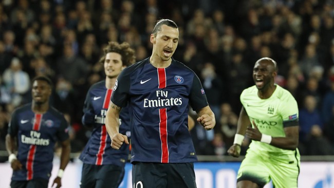 Zlatan Ibrahimovic gagal cetak gol lewat penalti dan menyebabkan PSG diimbangi Manchester City dengan skor 2-2 di Parc des Princes.