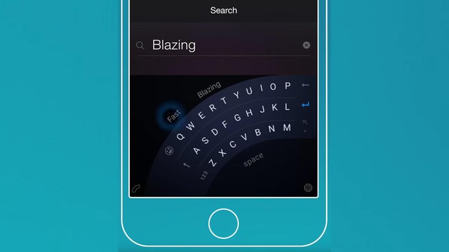 Tombol huruf pada aplikasi keyboard Word Flow dapat disusun seperti kipas genggam yang memungkinkan pengguna mengetik dengan satu tangan.