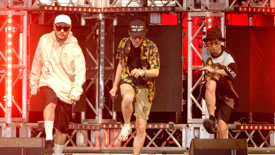 INDIO, CA - APRIL 17:  (L-R)  Mithra Jin, DJ Tukutz,  and Tablo of Epik High perform onstage during day 3 of the 2016 Coachella Valley Music And Arts Festival Weekend 1 at the Empire Polo Club on April 17, 2016 in Indio, California.  (Photo by Michael Tullberg/Getty Images for Coachella)