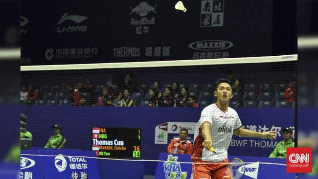 Menggantikan Tommy Sugiarto yang cedera, Jonatan Christie tidak bisa menahan laju tunggal pertama Korea Selatan dan kalah dua game langsung.